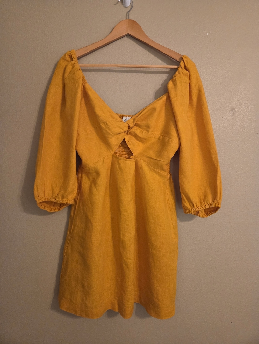 LOFT Beach Rusty Orange 100% Linen Cut Out Puff Sleeve Mini Pocket Dress SZ‎ M - Picture 3 of 14
